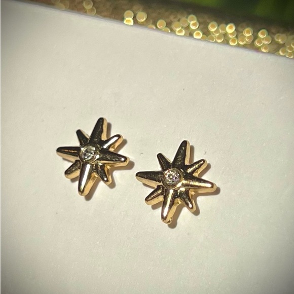 NEW! Gold Sunburst Stud Earrings with CZ stones in center. Hypoallergenic studs! - Picture 2 of 12